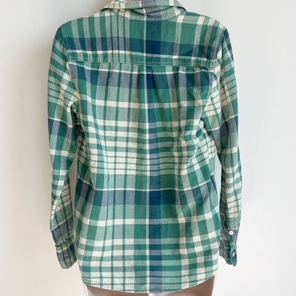 J. Crew plaid flannel button pullover long sleeve top green blue size small - Picture 2 of 7